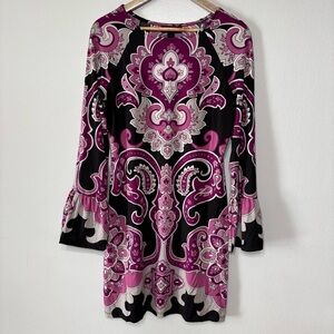 International Concepts Pink Black White Bell Sleeve Jersey Knit Dress Size M